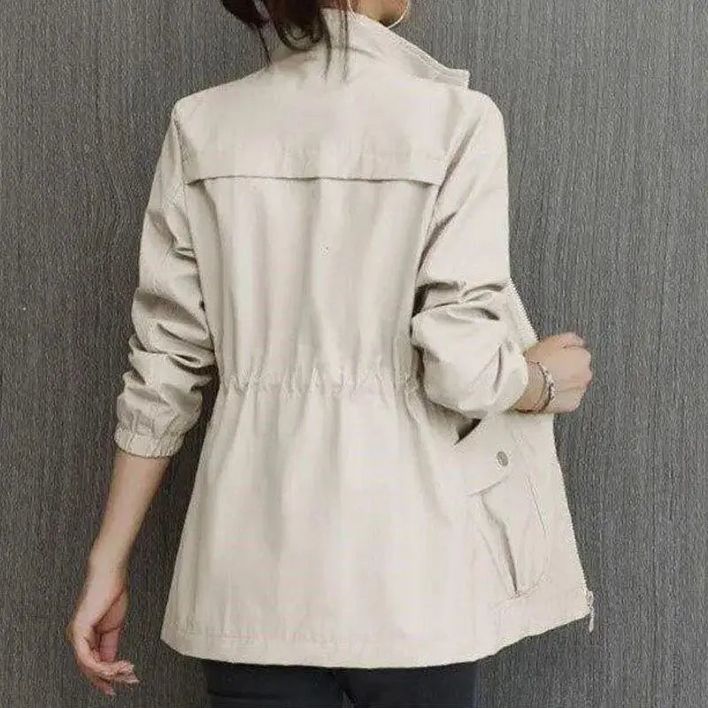 Women's Windbreaker Jackets Spring Autumn Drawstring Khaki Female Coat Modern Hot High Quality Great New in Outerwears Elegant