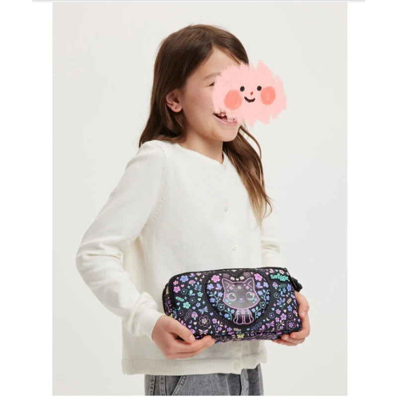 New Children'S Hot-Selling Schoolbag Female Cute High-Quality Black Cat Flower Pencil Case Lunch Bag Trolley Bag Back To School