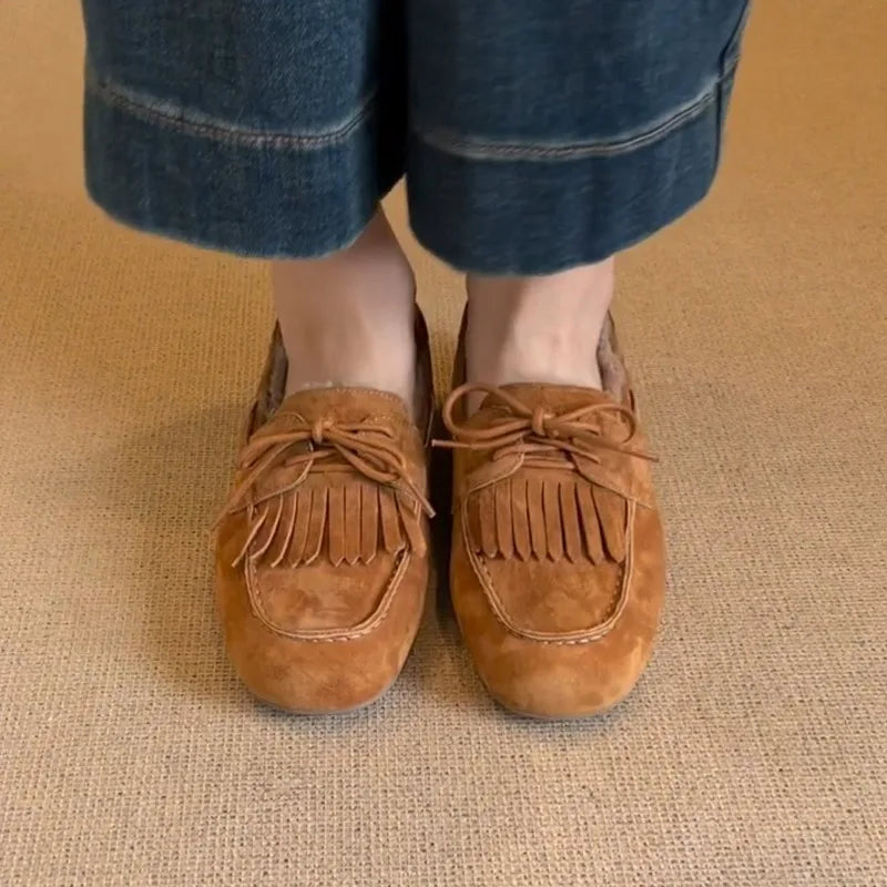 Boots for Women 2025 Hot Sale Warm Women's Flats Daily Casual Flats Women Bow Tie Fringe Round Toe Soft Bottom Boots Ladies