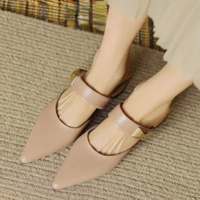 Shoes for Women 2024 Summer New Fashion Pointed Solid Simple Half Women's Slippers Comfortable Outside Leather Shoes Female