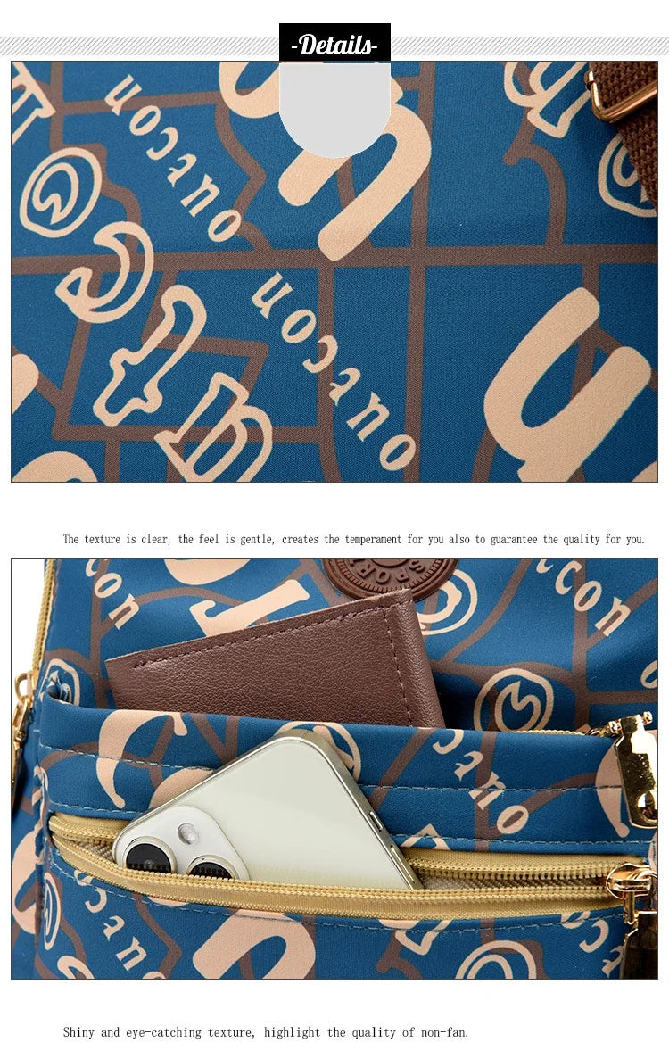 School Bag Women's Oxford Cloth Printed Casual Backpack Fashionable Large Capacity Lightweight Travel Versatile Backpack Backpac