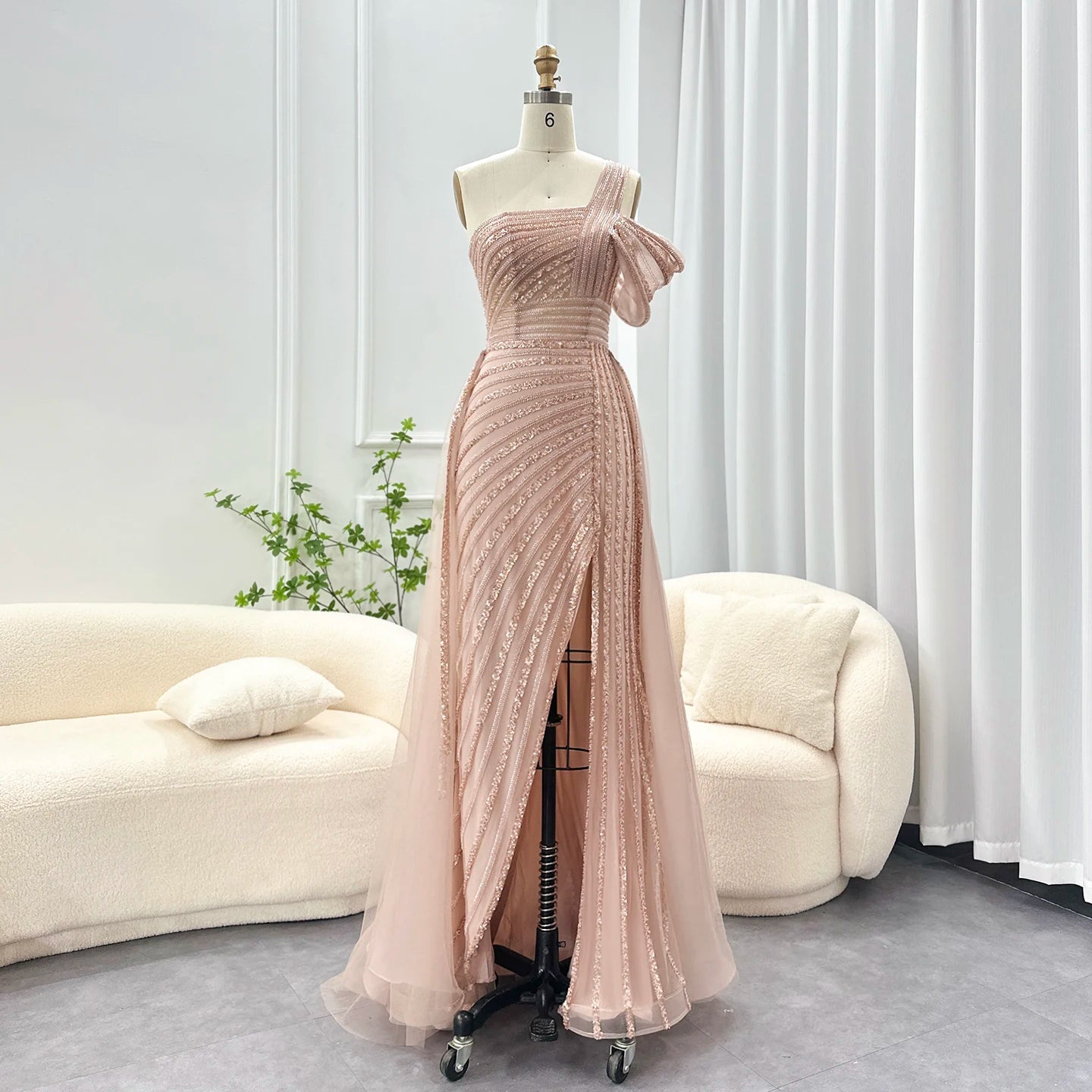 Sharon Said Luxury Dubai Evening Dresses with Overskirt Side Slit Lilac One Shoulder Wedding Formal Party Gowns SS016 Customized
