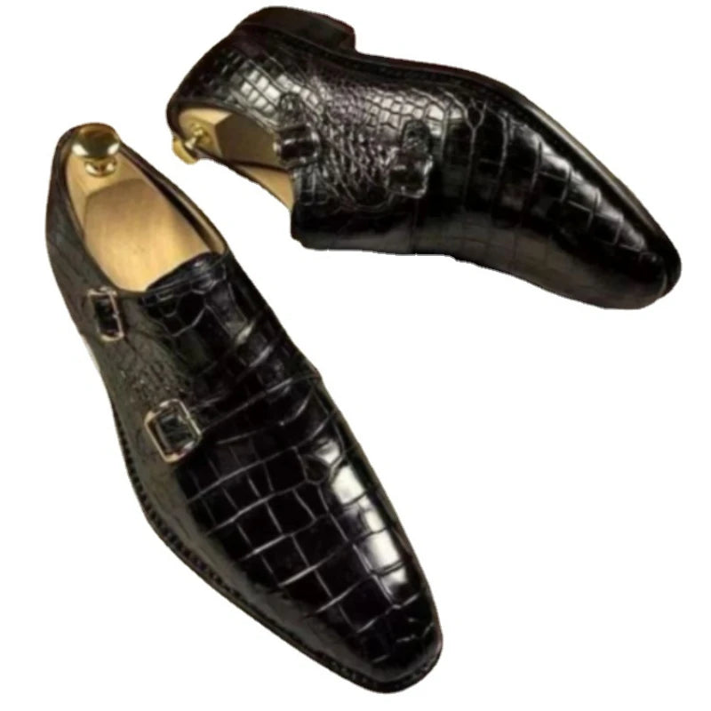 Buckle Business Dress Shoes Men's Shoes Pattern Embossed Casual Shoes Pointed Youth Fashion Shoes Zapatos Hombre