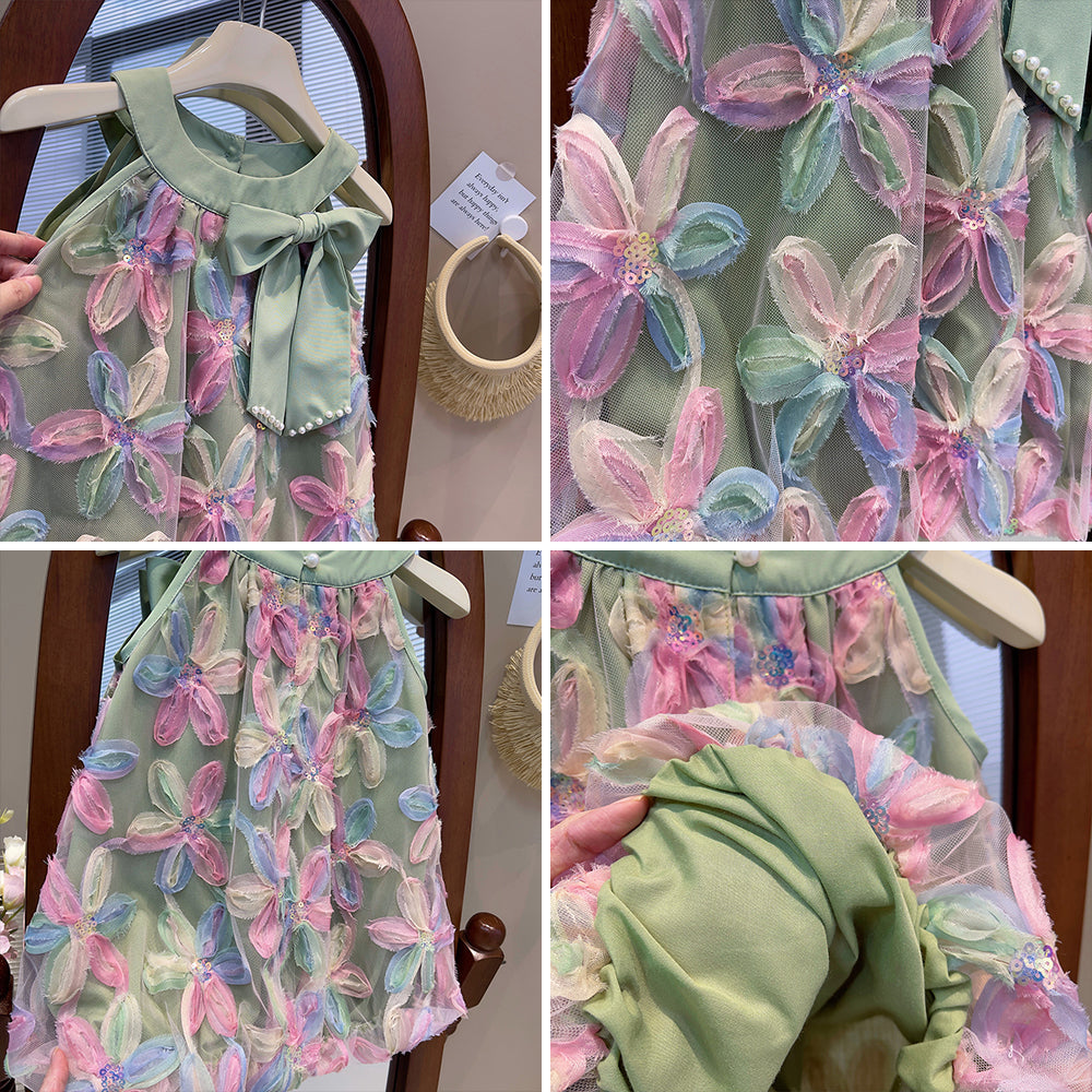 Bear Leader Girl Dress 2023 Summer New Girl Dress Princess Dress Little Girl Fashion Colorful Flower Yarn Dresses Kid Clothes