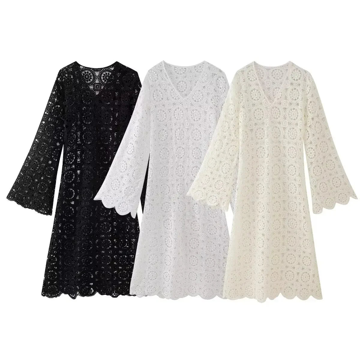 Women's Dress 2024 Summer New Lace Embroidered Hollow Long Dresses for Women