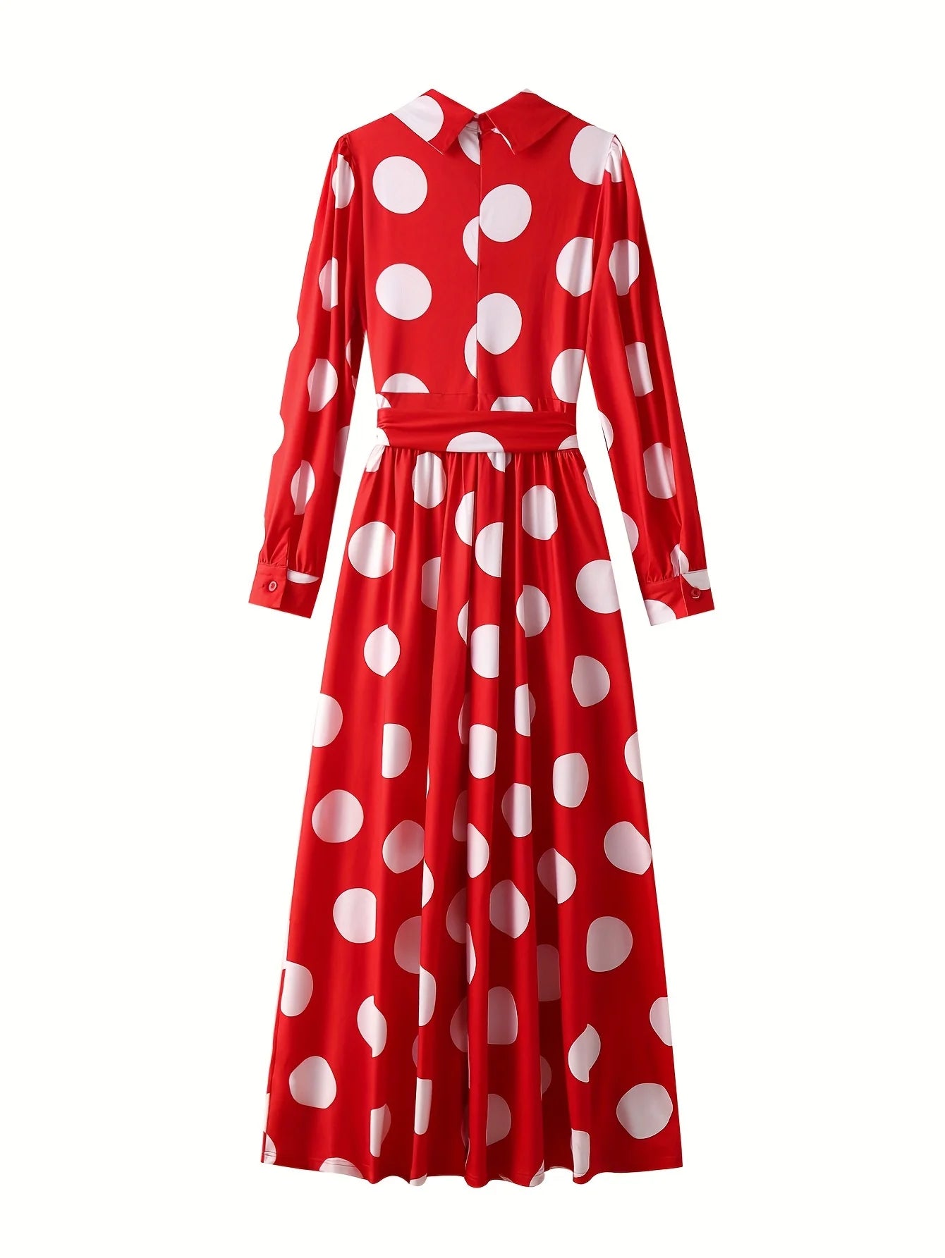 Casual Dresses Elegant Women Long Dress Sleeve Female Robe Bow Knot Polka Dots Girl's Vestidos Lady's Maxi Dresses
