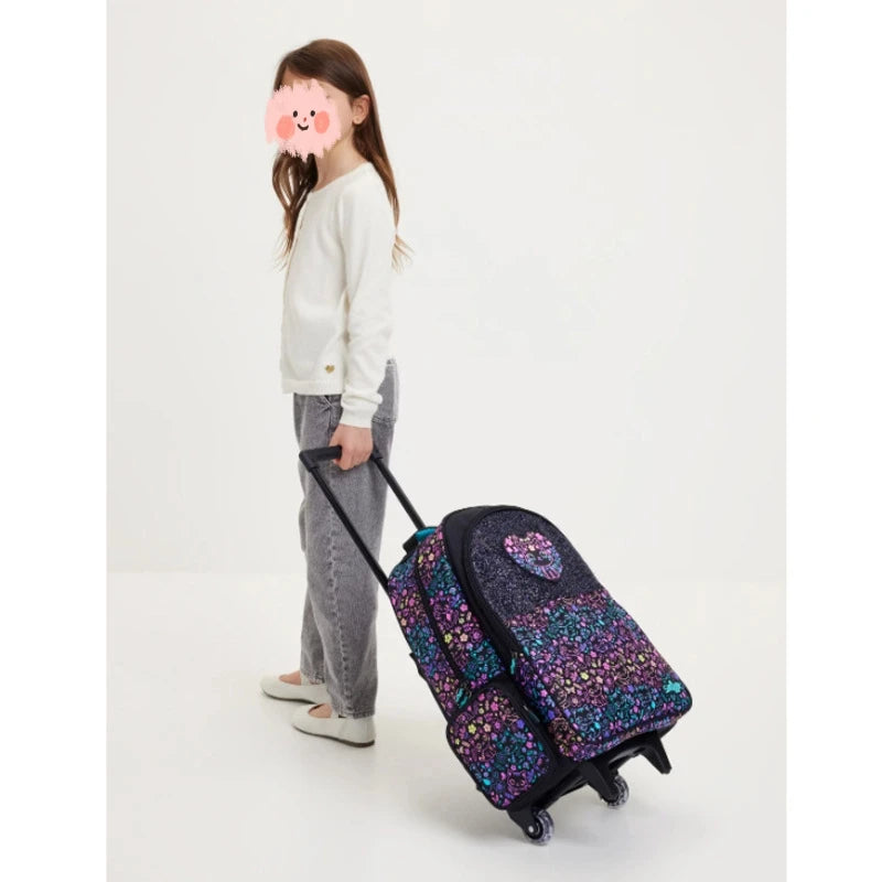 New Children'S Hot-Selling Schoolbag Female Cute High-Quality Black Cat Flower Pencil Case Lunch Bag Trolley Bag Back To School