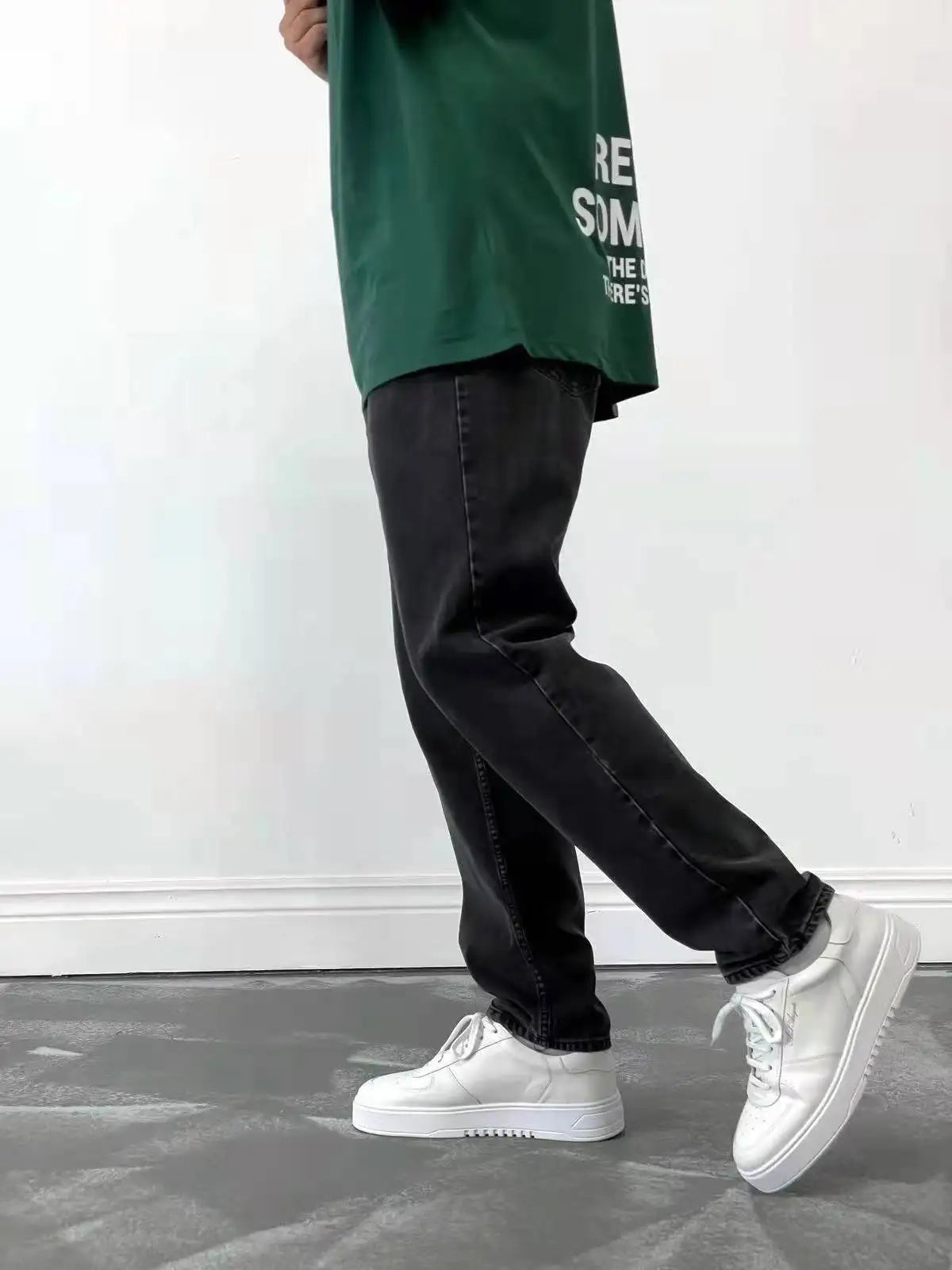 Men Comfortable Straight Casual Jeans Male Soft Baggy Outside Denim Pants Classic Elastic Waist Solid Office Work Denim Trousers