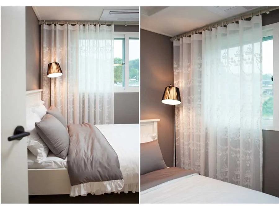 White Elegant Lxury Curtains, Tulle Contain Pearls Embroidery Beads Window Drapes ,Curtain Volie Sheer for Living Room Finished