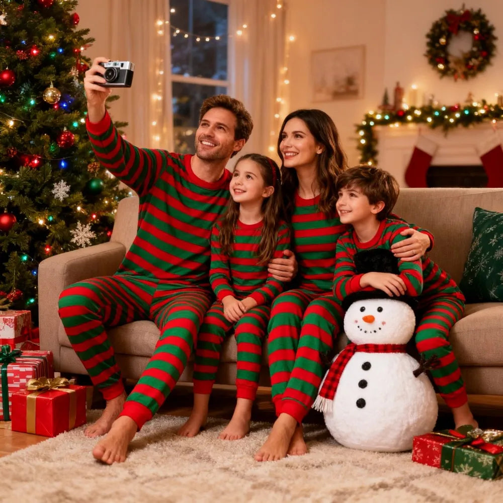 New Striped Family Matching Christmas Pajamas Mother Kids Pijamas Familiares Navidad Couples Matching Outfits Xmas Nightwear