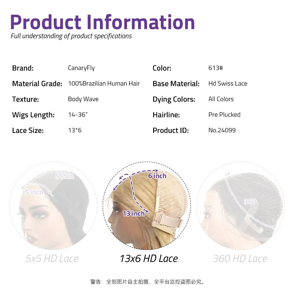 613 Blonde Body Wave 13x6 HD Lace Frontal 100 Human Hair Wigs 30 36 Inch Honey Colored Lace Closure Front Wig for Black Women