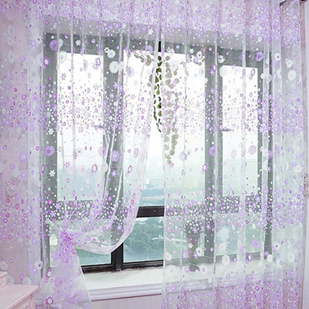 200X100cm Floral Pattern Window Curtain Summer Transparent Room Decor Window Screening Door Curtains Drape Panel Sheer Tulle