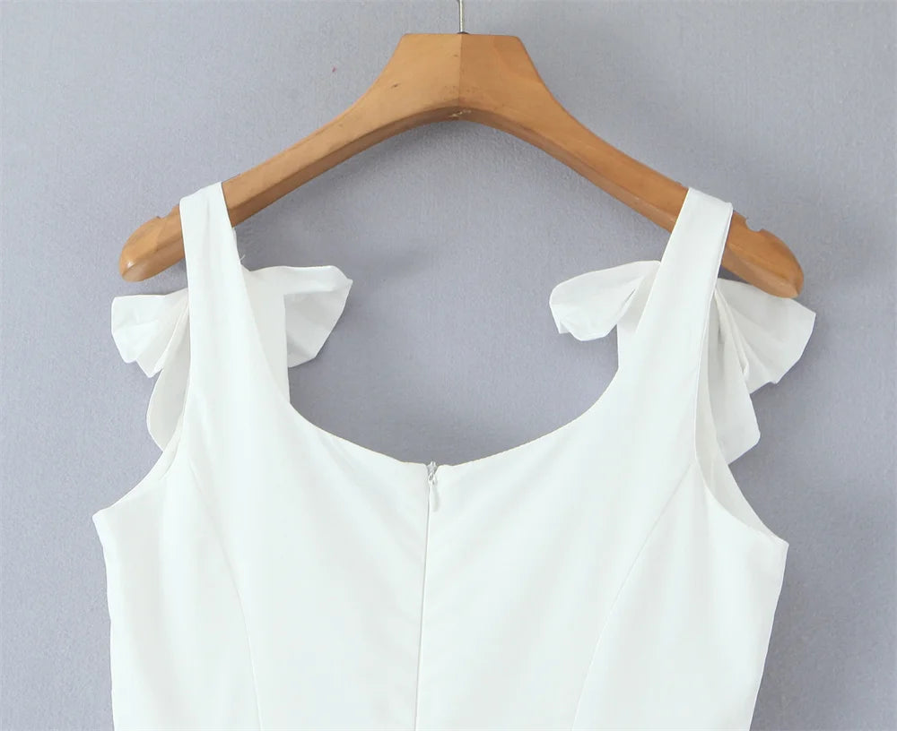 Women's Dress 2025 New Fashion Summer  White Bow Midi Dresses for Women Elegant Chic Ladies Dress