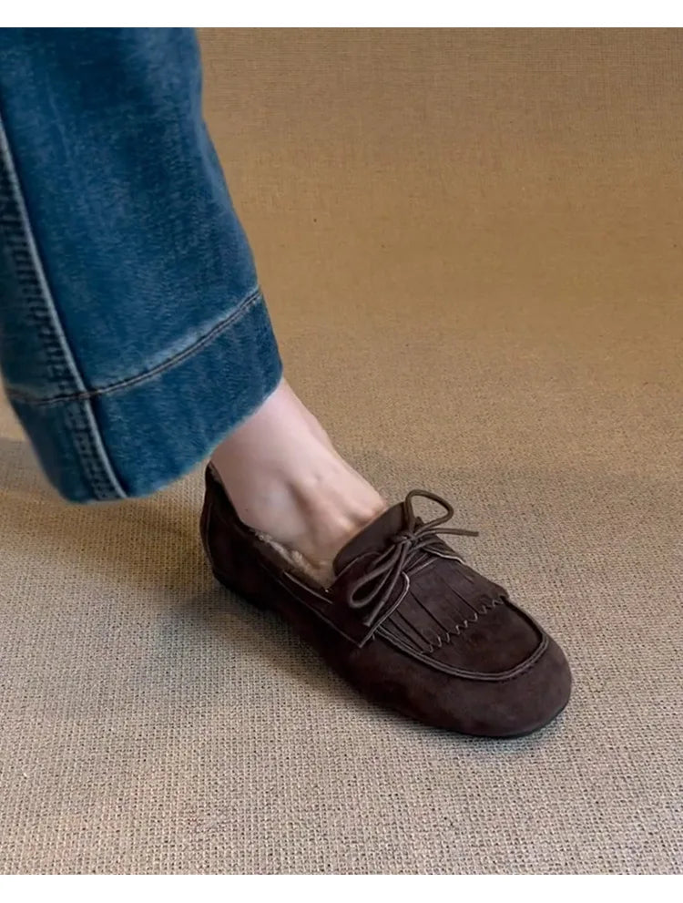 Boots for Women 2025 Hot Sale Warm Women's Flats Daily Casual Flats Women Bow Tie Fringe Round Toe Soft Bottom Boots Ladies