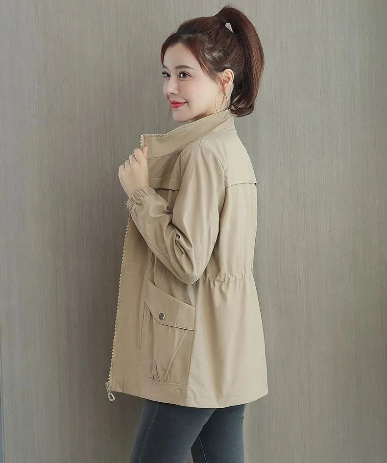Women's Windbreaker Jackets Spring Autumn Drawstring Khaki Female Coat Modern Hot High Quality Great New in Outerwears Elegant