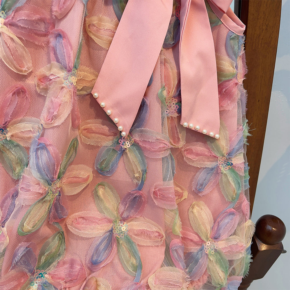 Bear Leader Girl Dress 2023 Summer New Girl Dress Princess Dress Little Girl Fashion Colorful Flower Yarn Dresses Kid Clothes