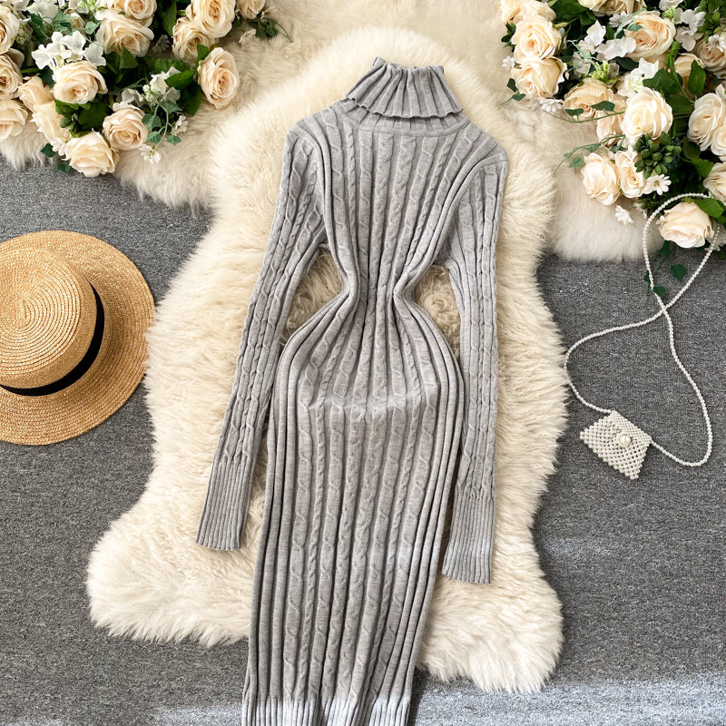 Seoulish Autumn Winter Twist Women's Wrap Knitted Dresses Long Sleeve Sheath Knitwear Office Bodycon Dress Female 2025 New