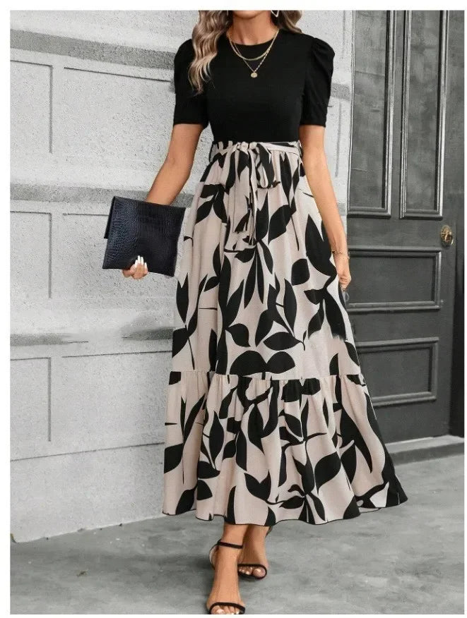 Women's Dresses Spring and Summer Clothing Popular Flower Print Crew Neck Dress Vacation Style Elegant Dress