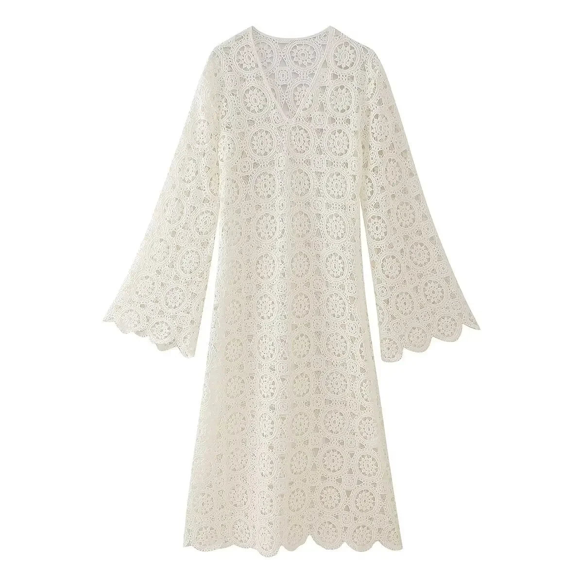 Women's Dress 2024 Summer New Lace Embroidered Hollow Long Dresses for Women