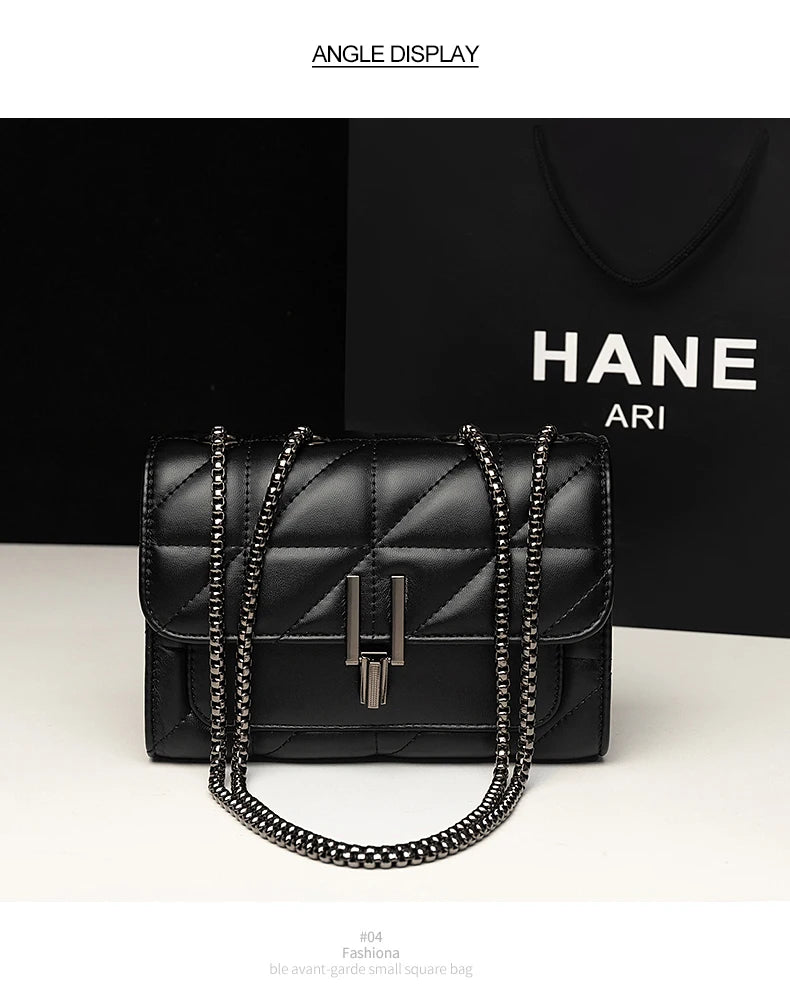 Classic Quilted Detail Square Bag, Solid Color Flap Shoulder Bag, All-Match Chain Bag