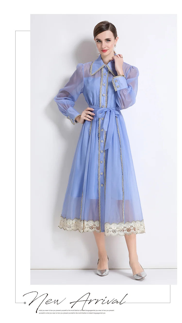 Dresses for Women Fashion Long Sleeve Turn Down Collar Women Dress White Sashes A-LINE Dress Women Vestidos De Verano Mujer Q337