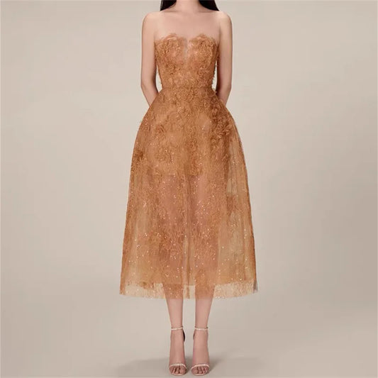 Womens dresses New lace flower sleeveless long dresses for summer 2025 Sexy backless  party dresses transparent Evening dresses