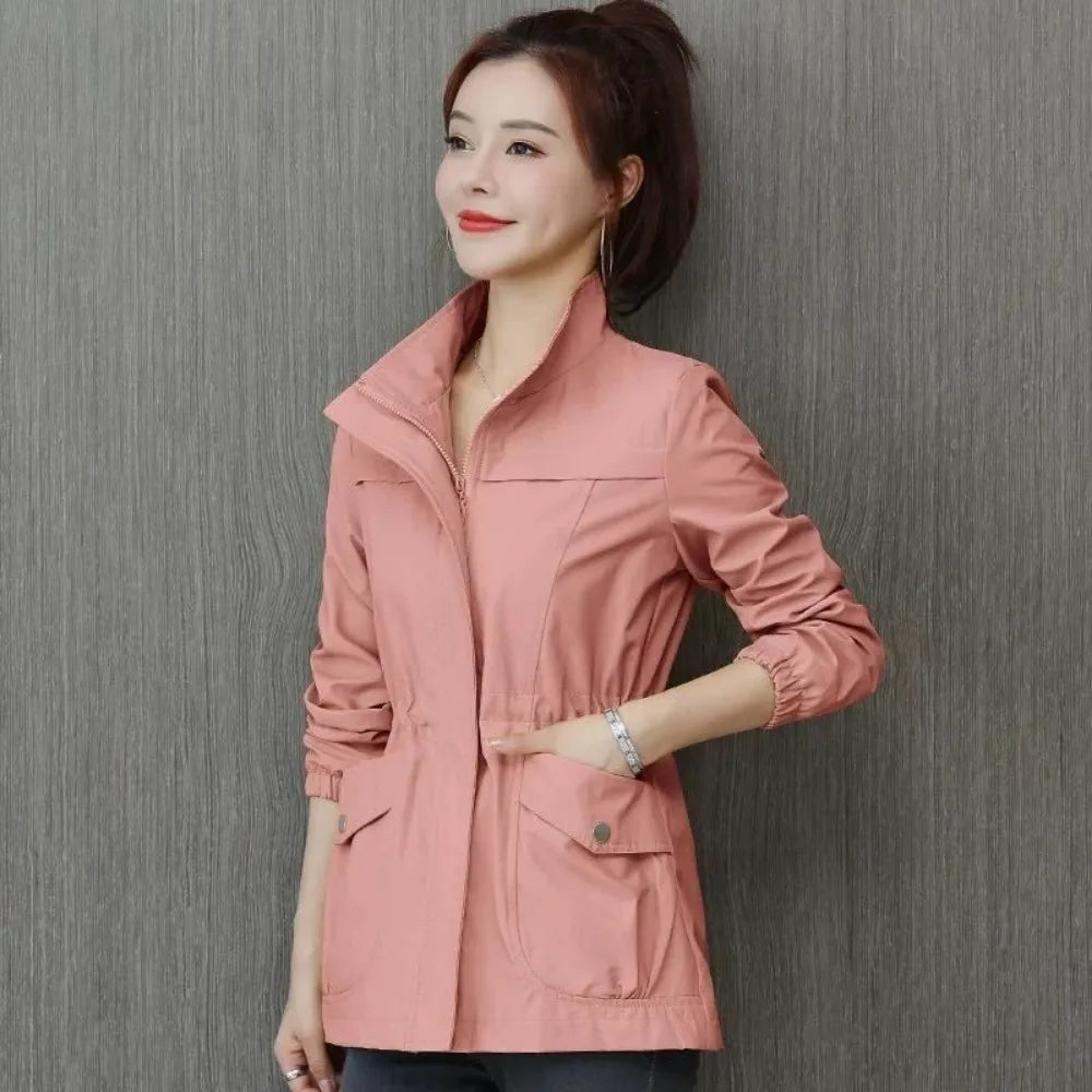 Women's Windbreaker Jackets Spring Autumn Drawstring Khaki Female Coat Modern Hot High Quality Great New in Outerwears Elegant
