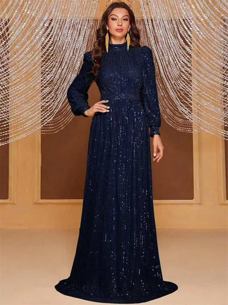 DEERVEADO Evening Dresses Woman Elegant A Line High Neck Full Sleeves Formal Occasion Party Dresses Evening Gowns