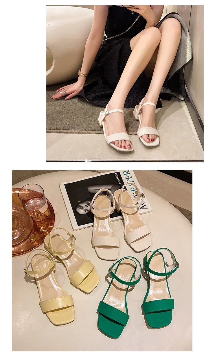 Sandals for women in summer, new thick heeled sandals for women, internet celebrity, gentle one line with buckle, fairy style