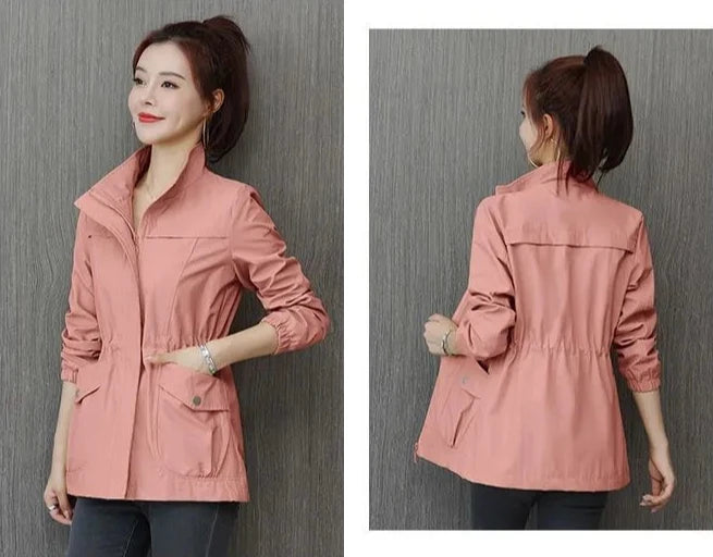 Women's Windbreaker Jackets Spring Autumn Drawstring Khaki Female Coat Modern Hot High Quality Great New in Outerwears Elegant