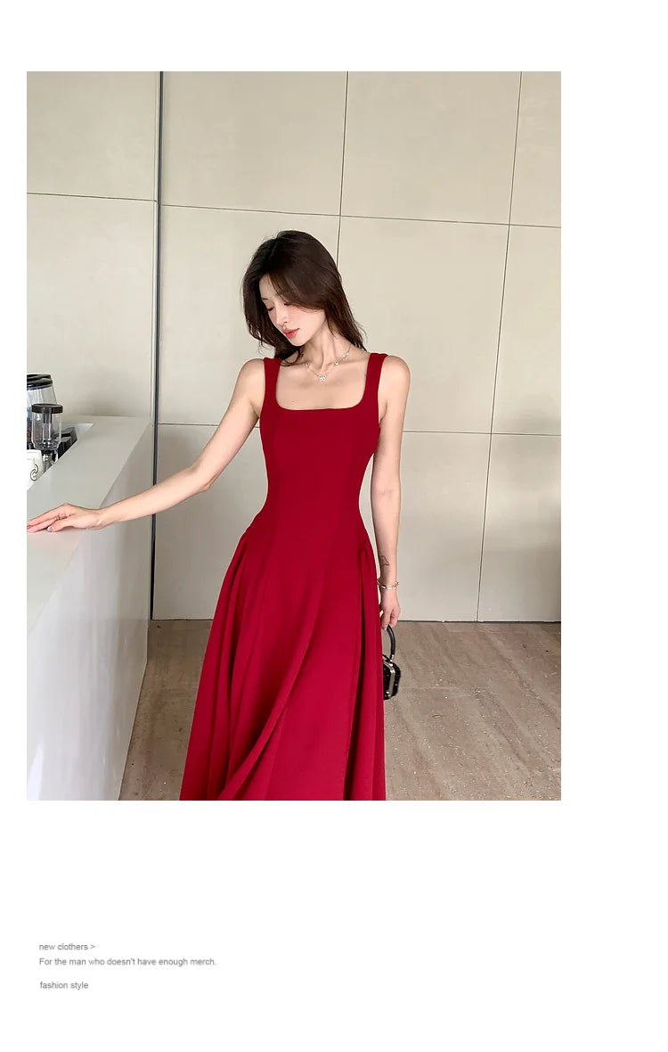Women's Elegant Red Evening Dresses Sleeveless Wedding Guest Dress Spaghetti Strap A-Line White Party Female Prom gown Vestidos
