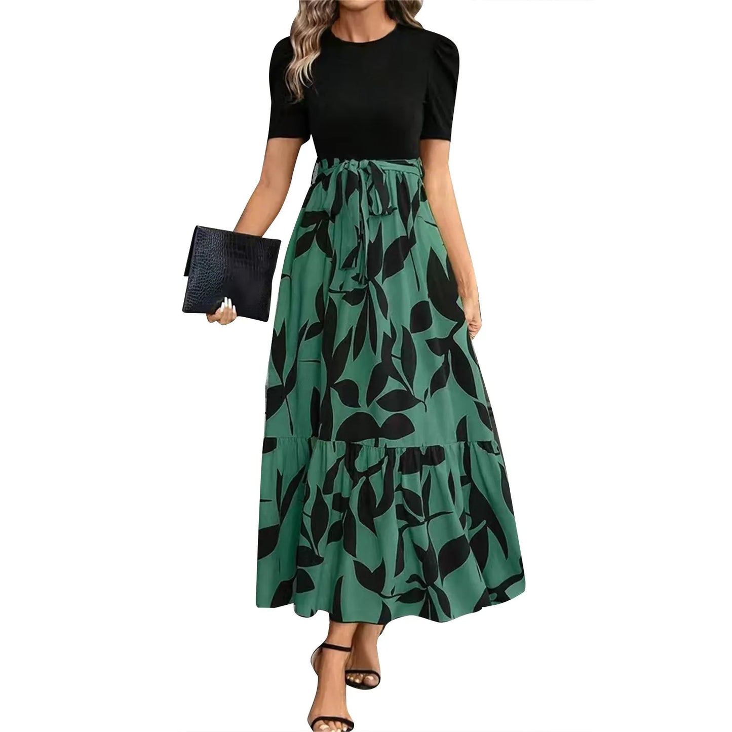 Dresses Elegant Office Lady Outfits A-line Lace-up Slim Fit Waist Ruffle Hem Skirt Women Dress Summer vestidos de mujer casuales
