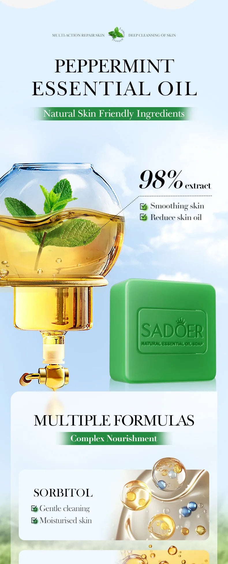 Peppermint Essential Oil Soap Body Shower Handmade Kojico Acid Tumeric Kojic Brightening Hand Sanitizer Bar Salim Bag Whitening
