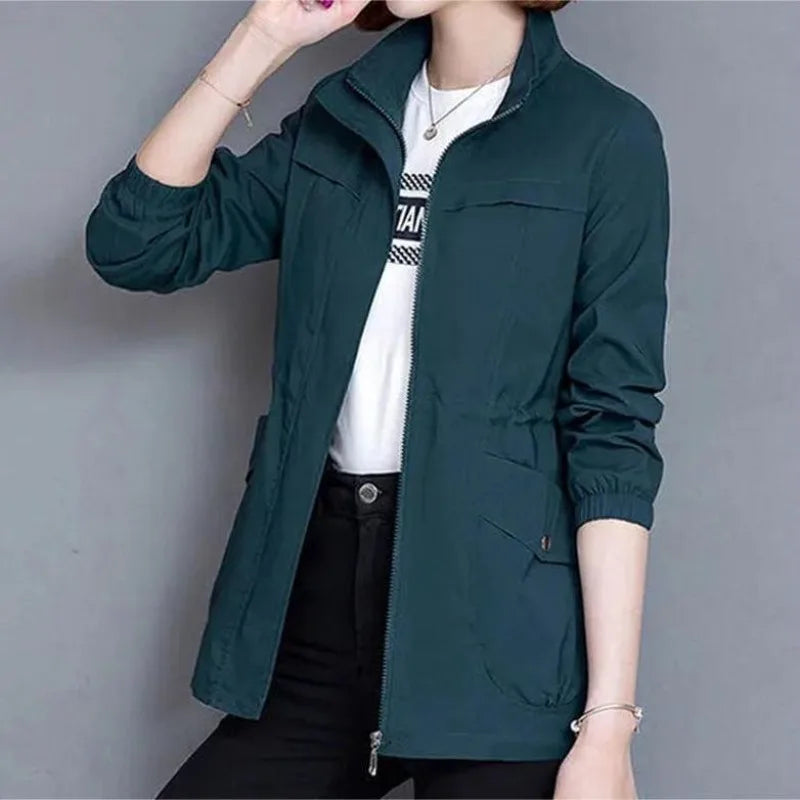 Women's Windbreaker Jackets Spring Autumn Drawstring Khaki Female Coat Modern Hot High Quality Great New in Outerwears Elegant