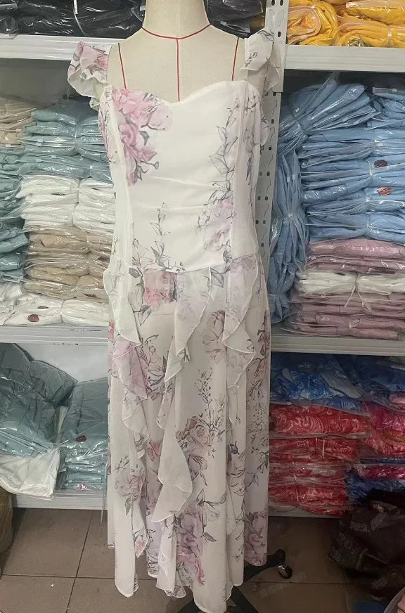 Elegant Party Dresses for Women 25 New Casual Fashion Print Trend Sexy Spicy Girl Off Shoulder Strap Split Waist Dress Vacation