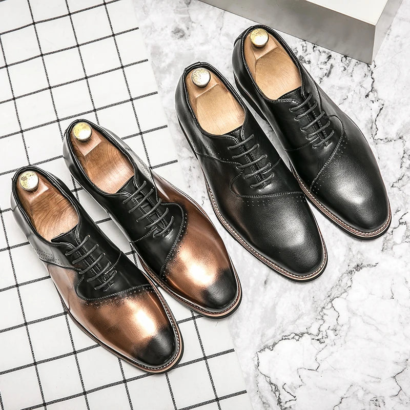 Shoes for men shoes leather shoes business dress shoes all-match casual shock-absorbing wear-resistant footwear black Plus