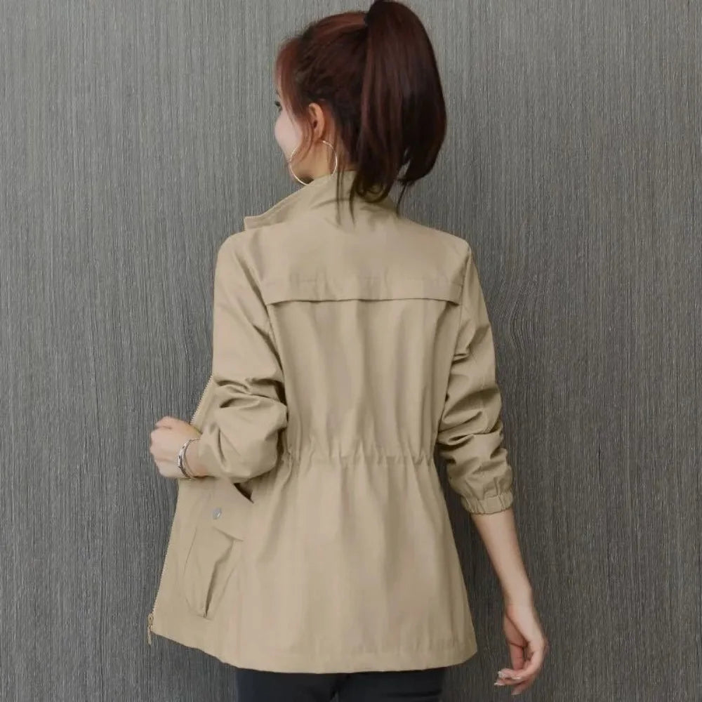 Women's Windbreaker Jackets Spring Autumn Drawstring Khaki Female Coat Modern Hot High Quality Great New in Outerwears Elegant