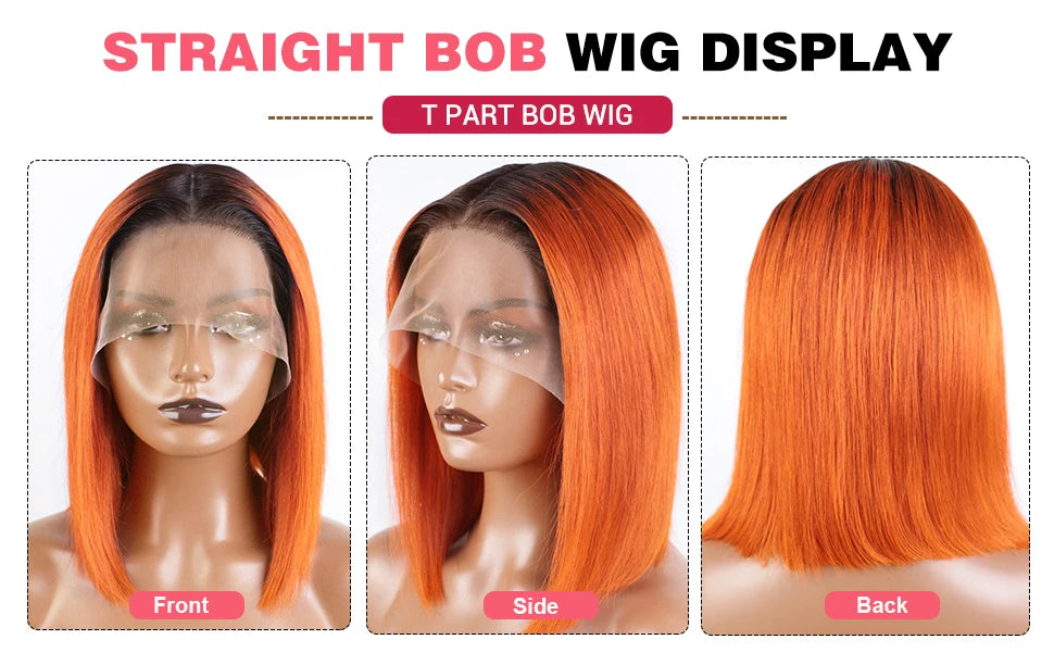 Colored Ombre Pink Bob T Part Lace Wigs Straight Human Hair Lace Front Wigs Pre Plucked Blonde Straight Lace Front Wigs