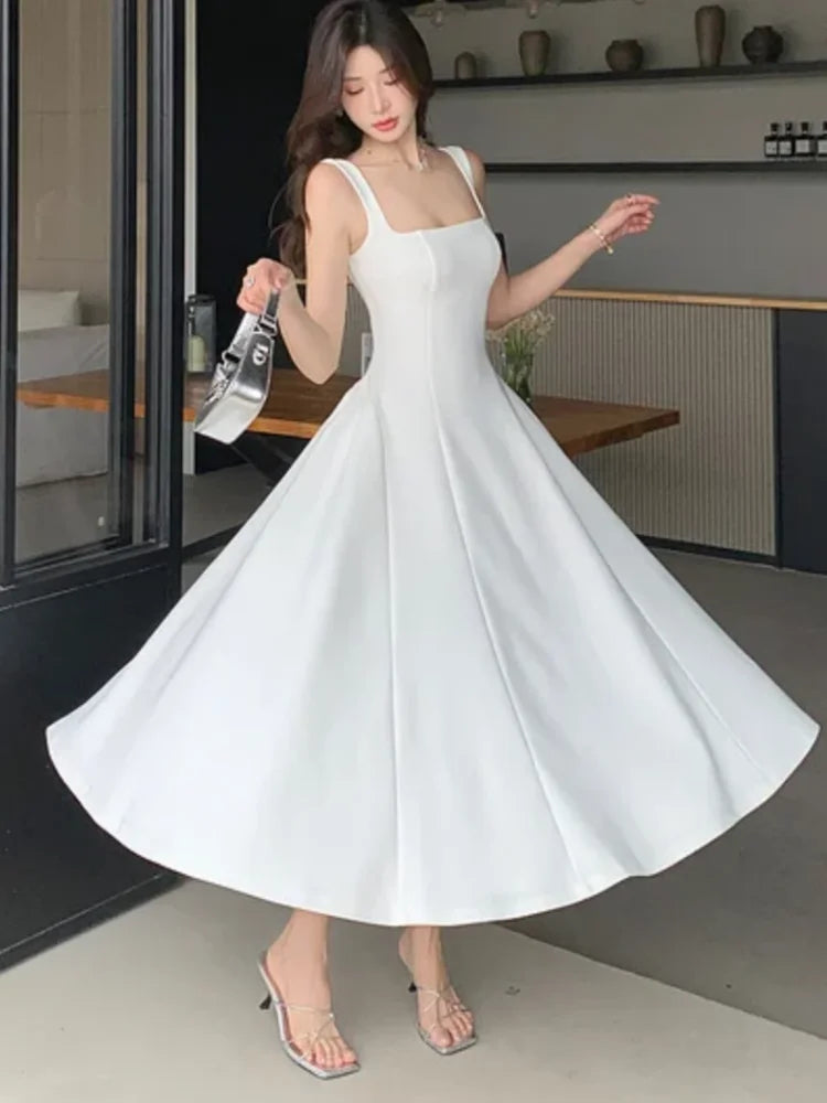 Women's Elegant Red Evening Dresses Sleeveless Wedding Guest Dress Spaghetti Strap A-Line White Party Female Prom gown Vestidos