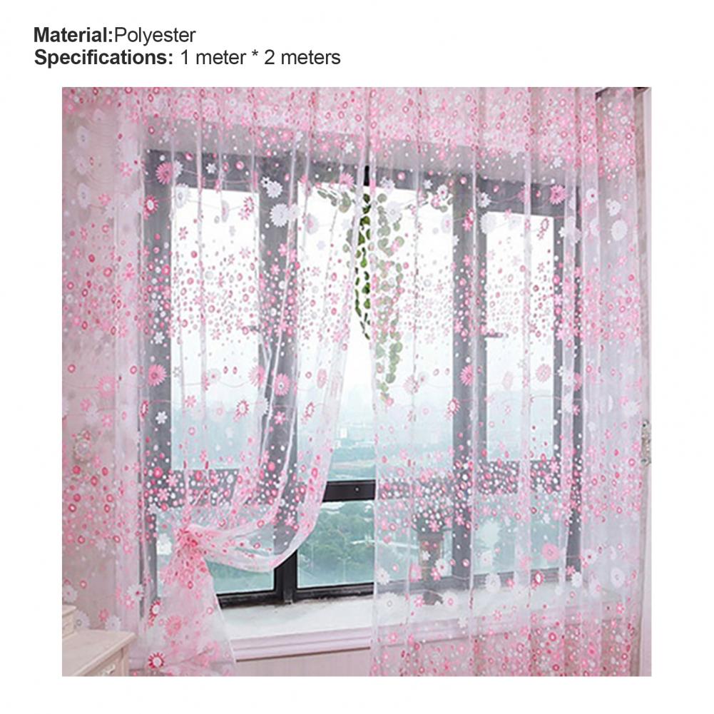 200X100cm Floral Pattern Window Curtain Summer Transparent Room Decor Window Screening Door Curtains Drape Panel Sheer Tulle