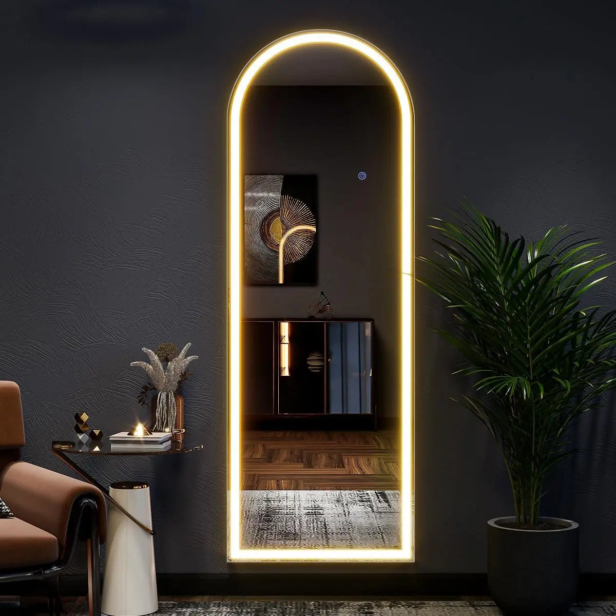 63"x20" Arched Full Length Mirror with Lights,LED Mirror Full Length,Lighted Floor Mirror with Stand,Full Body Mirror