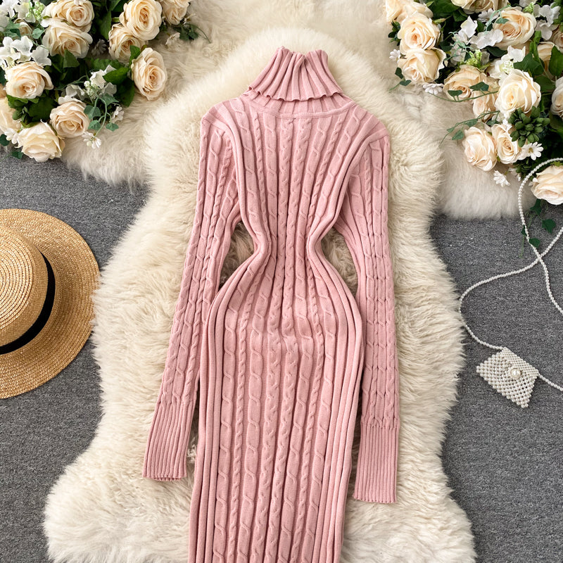 Seoulish Autumn Winter Twist Women's Wrap Knitted Dresses Long Sleeve Sheath Knitwear Office Bodycon Dress Female 2025 New
