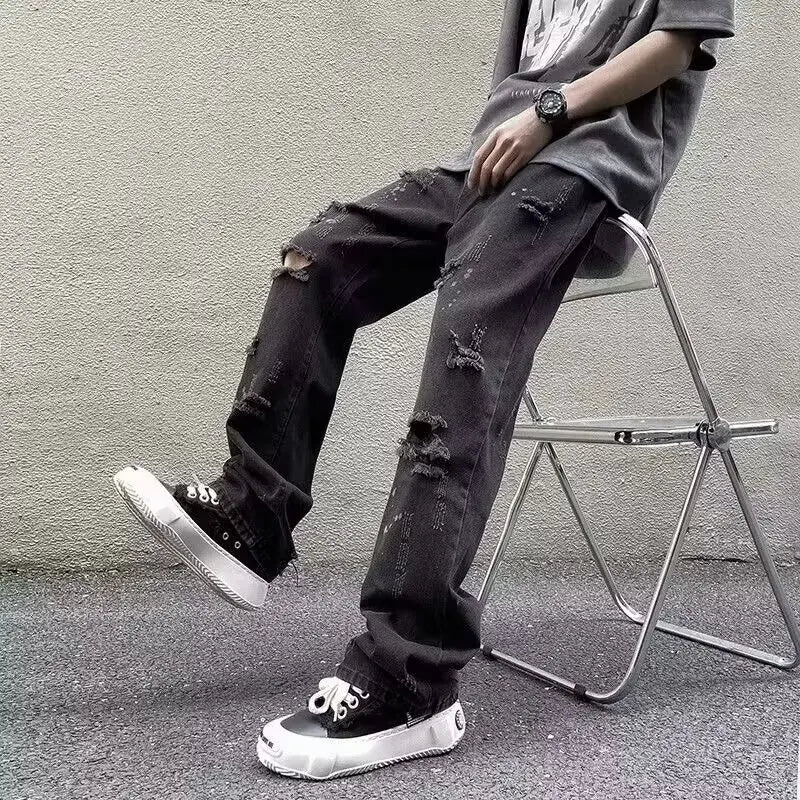 Jean Trousers Simple Temperament Literary and Trendy New Style Without Brand Japanese Men's Clothing Rhinestones Short Y2k Jorts