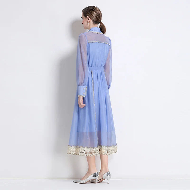 Dresses for Women Fashion Long Sleeve Turn Down Collar Women Dress White Sashes A-LINE Dress Women Vestidos De Verano Mujer Q337