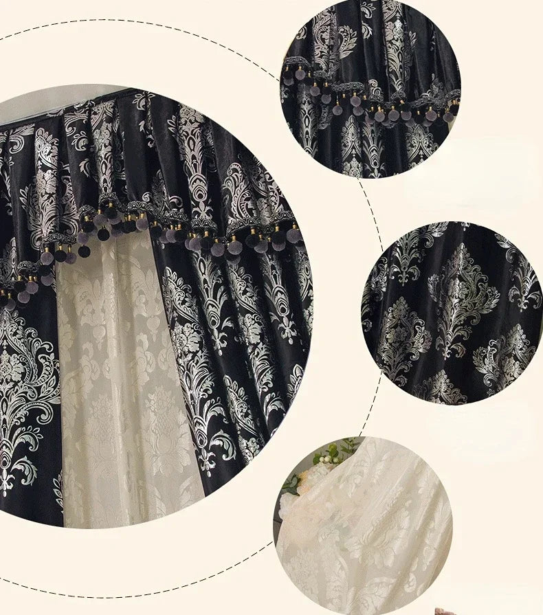 European-style Curtains For Living Dining Room BedroomBronzing Velvet Black Velvet Curtain Silver Light Luxury Customization