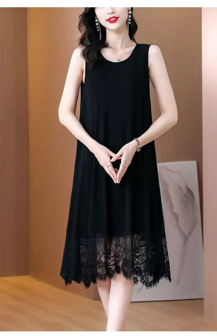 Women's Sleeveless Lace-Hemmed Dresses Multi-Color Summer Elegance for Day-to-Night 2025 Summer Plus Size Clothing