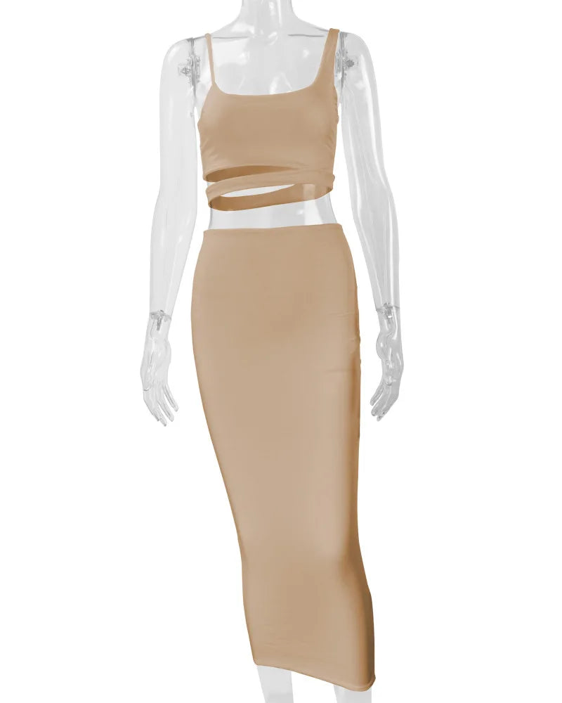 Women Dress Elegant Long Dresses Party Night Dress Women Dresses Woman Female Clothing Sexy Pleated Hollowout Two-piece Dress