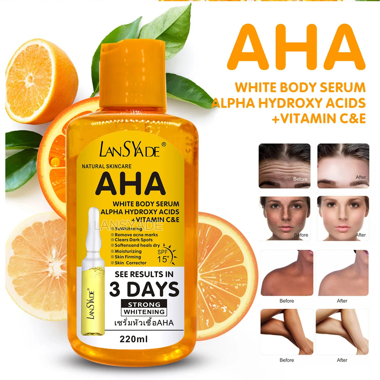 Vitamin C AHA Essence Original liquid Face Serum Brightning Moisturizing Turmeric Repairing Anti Aging Lifting Skin Care 220ml