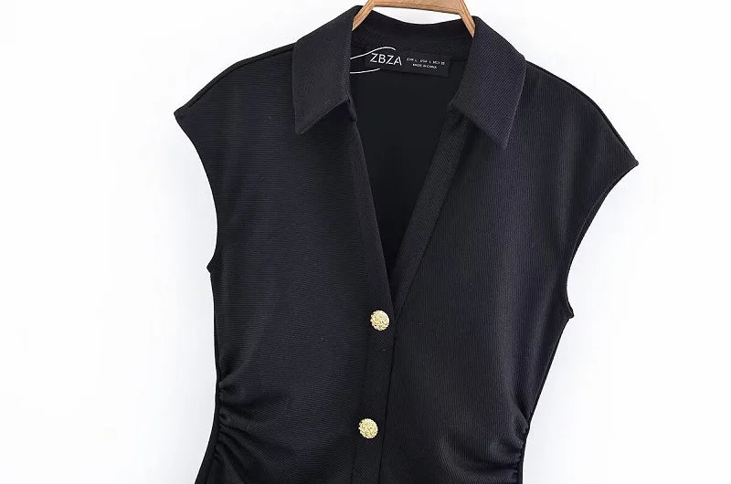 MUJER 2025 Pleated Midi Dresses for Women Sleeveless Shirt Dress Woman White Black Women's Summer Dress Draped Party Dress Women