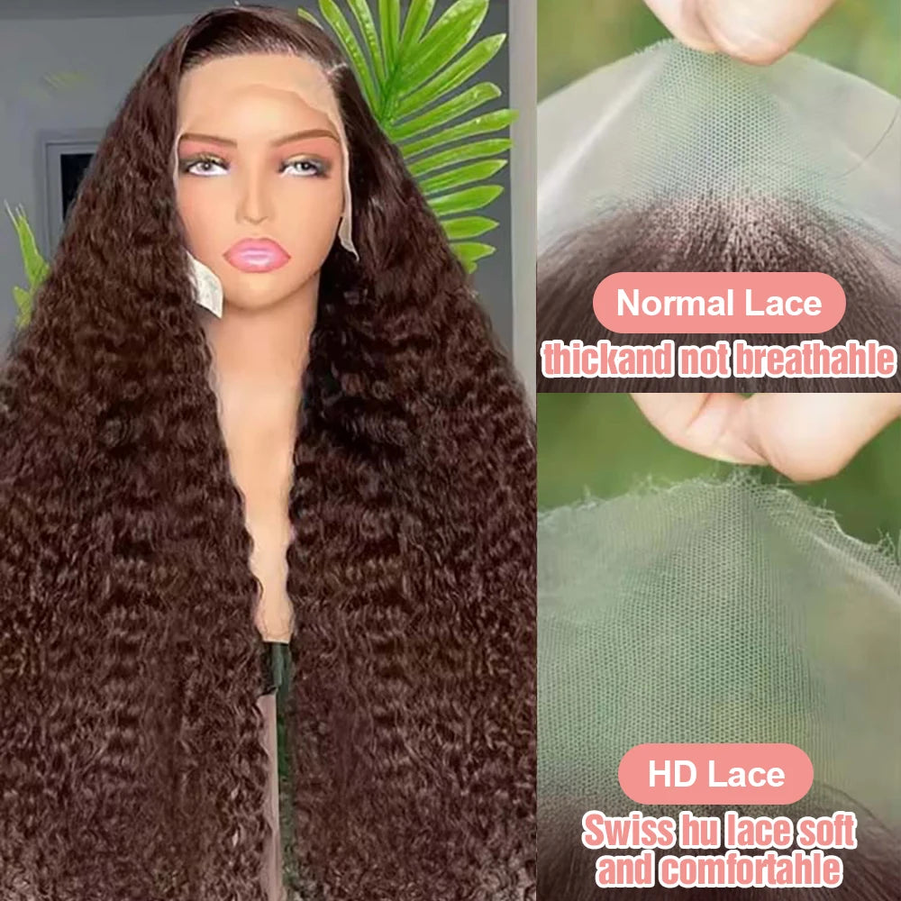 Deep Curly Human hair Wigs Chocolate Brown 13x4 13x6 Hd Lace Frontal Wig Colored Water Wave Lace Front Wig For Women 30 36 Inch